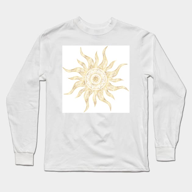 Elegant Gold Sun Mandala Design Long Sleeve T-Shirt by NdesignTrend